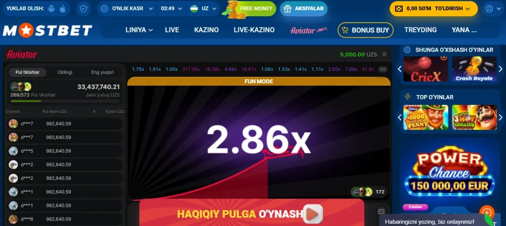 Mostbet Aviator demo o'yiniga sharh