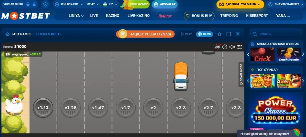 Mostbet demo o'yini Chicken Road