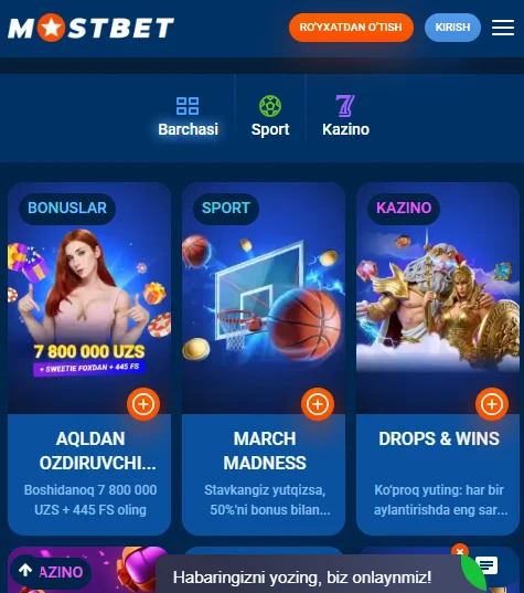Ro'yxatdan o'tish bonusi Mostbet