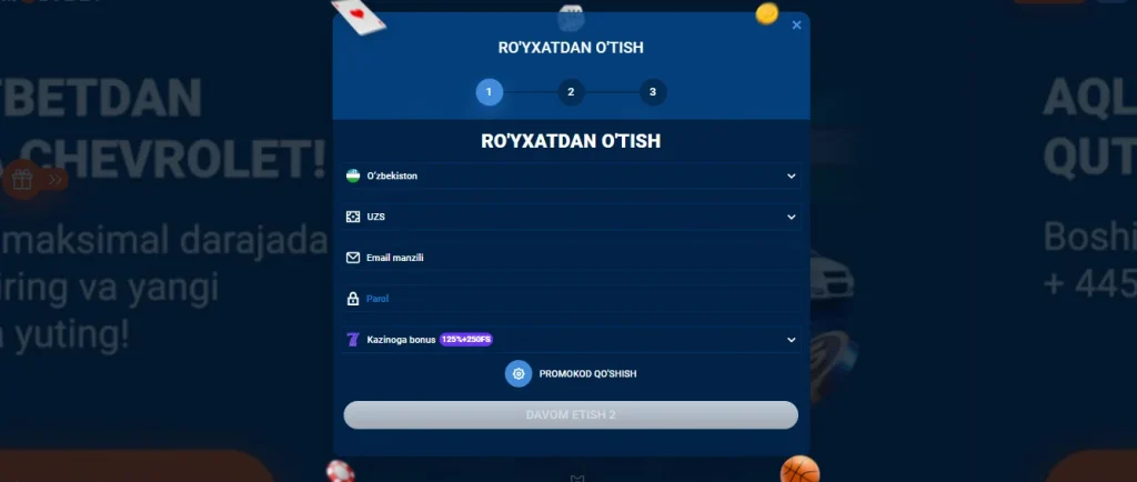 Mostbet'ga va ro'yxatdan o'tish