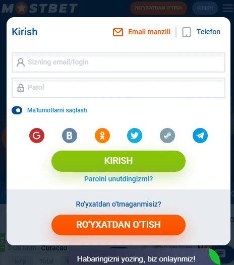 Mostbet akkauntingizga kiring